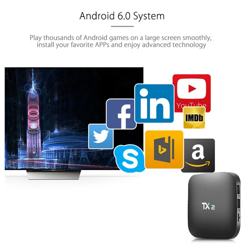 2018 TX2 2 GB + 16 GB Rockchip RK3229 Android 6,0 ТВ-приемник с WIFI Media Player США Plug