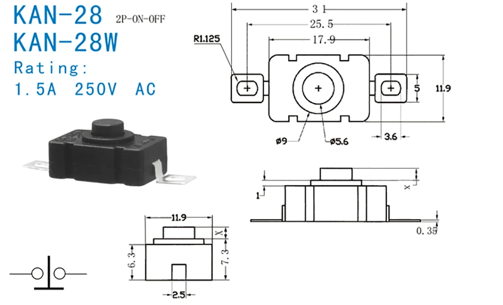5 шт., 18x12 мм, 250 А, В переменного тока, самоблокирующийся кнопочный переключатель, KAN-28, переключатель фонарика, 2p-ontff, тип патча, переключатель управления