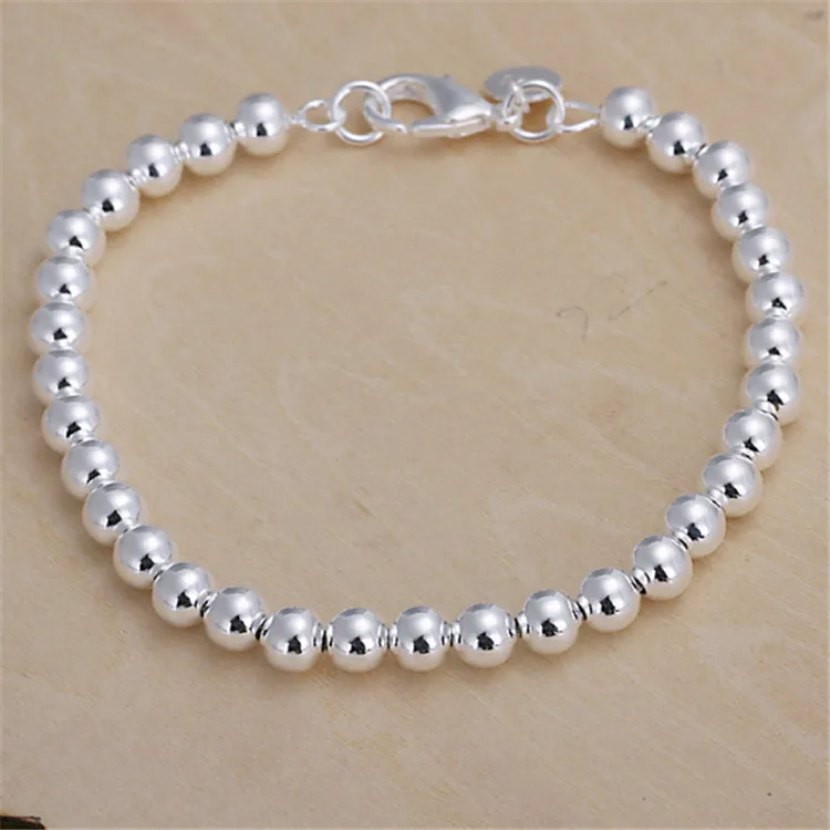 

Silver Bracelets for Women 6mm Beads Ball Chain Bracelet & Bangles Fashion Jewelry Buddha Link Chain Pulsera Feminina Xmas Gifts