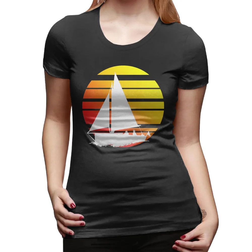 Sea Sailboat And Sun Silhouette T Shirts Women Fitness Cotton Cool