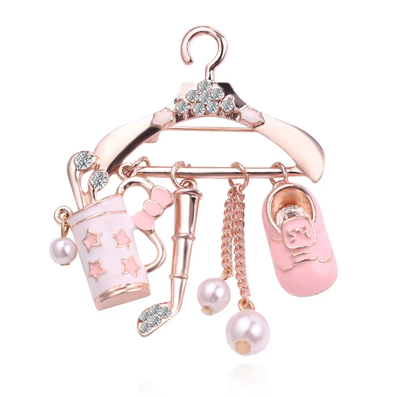 

New Cute Pink Hanger Brooches for Women Enamel Brooch Pins Fashion Jewelry Bijouterie Badges Pendants Broches