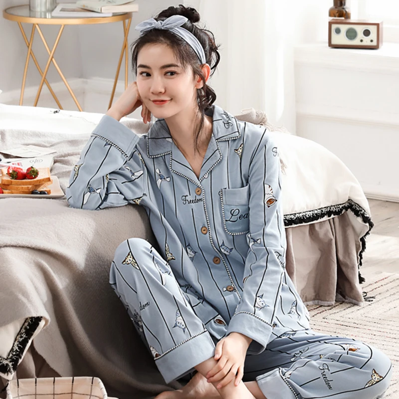 

Women Pajamas 2 Pieces 100% Cotton Lounge Sleepwear Bedgown for Ladies Nightgown Home Clothes 100% Cotton Leisure Wear Pajamas