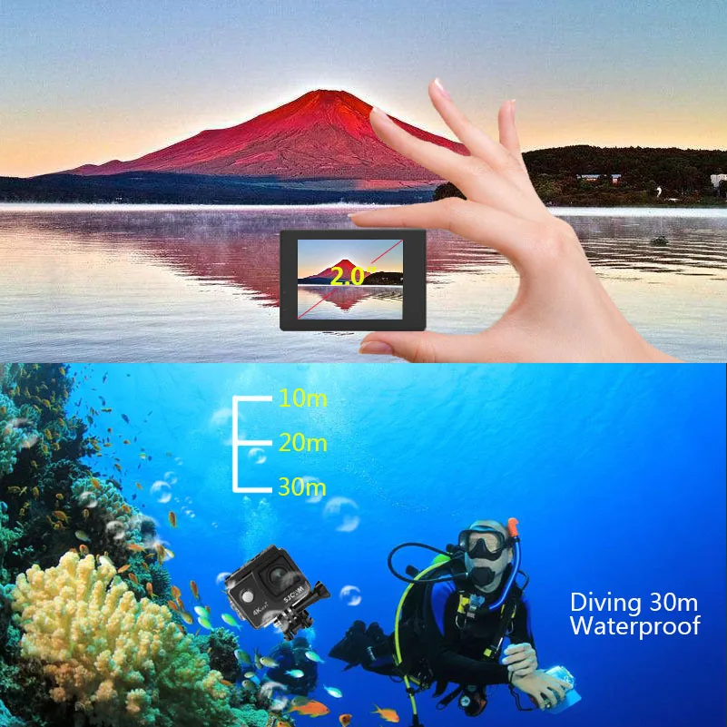 Дешево Экшн камера SJCAM SJ4000 AIR, Спортивная, 4 k @ 30FPS, WiFi, 2,0 дюймов, ЖК экран, для дайвинга, 30 м, водонепроницаемая, SJ 4000, камера для экстремальных видов спо...