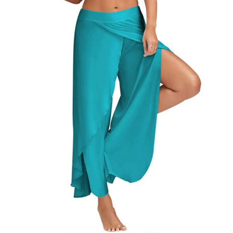 LASPERAL Высокая талия Твердые модные открытые повседневные брюки длинные брюки женские размера плюс 5XL широкие брюки шифон для женщин - Цвет: light blue