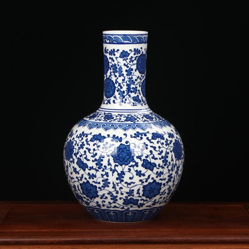 Фарфоровая ваза Цзиндэчжэнь китайская керамическая ваза Китайский цветочный горшок ваза современные китайские ремесла голубая и белая винтажная ваза