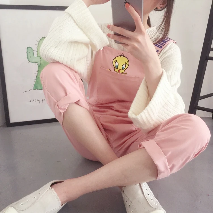 Комбинезоны женские мультфильм Kawaii сладкий розовый мягкий Универсальный досуг женские модные Студенты шикарные женские простой в Корейском Стиле Прекрасный