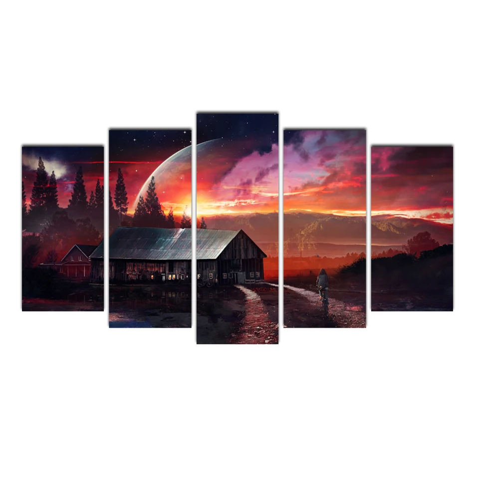

HD 5 piece canvas painting posters and prints canvas painting for living room free shipping stars planet home