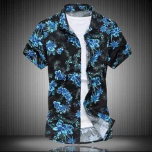 Лето в британском стиле Для мужчин с короткими рукавами рубашки Для мужчин печати Для мужчин высокого качества хлопка и шелка рубашки Размер M- 7XL