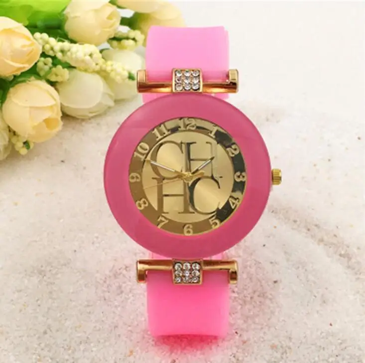 Женские Модные Силиконовые кварцевые женские часы карамельного цвета ...