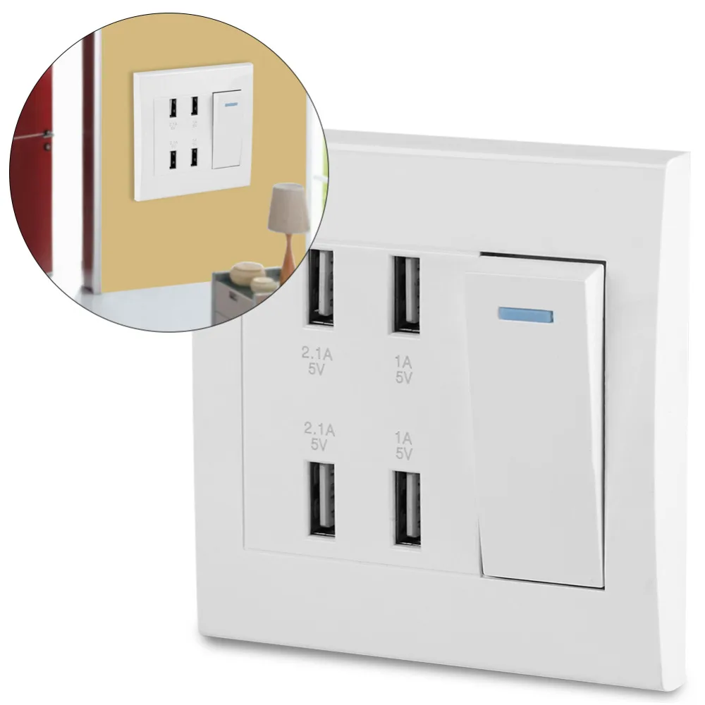 Настенный выключатель розетка 4 порта USB зарядное устройство панель заземление