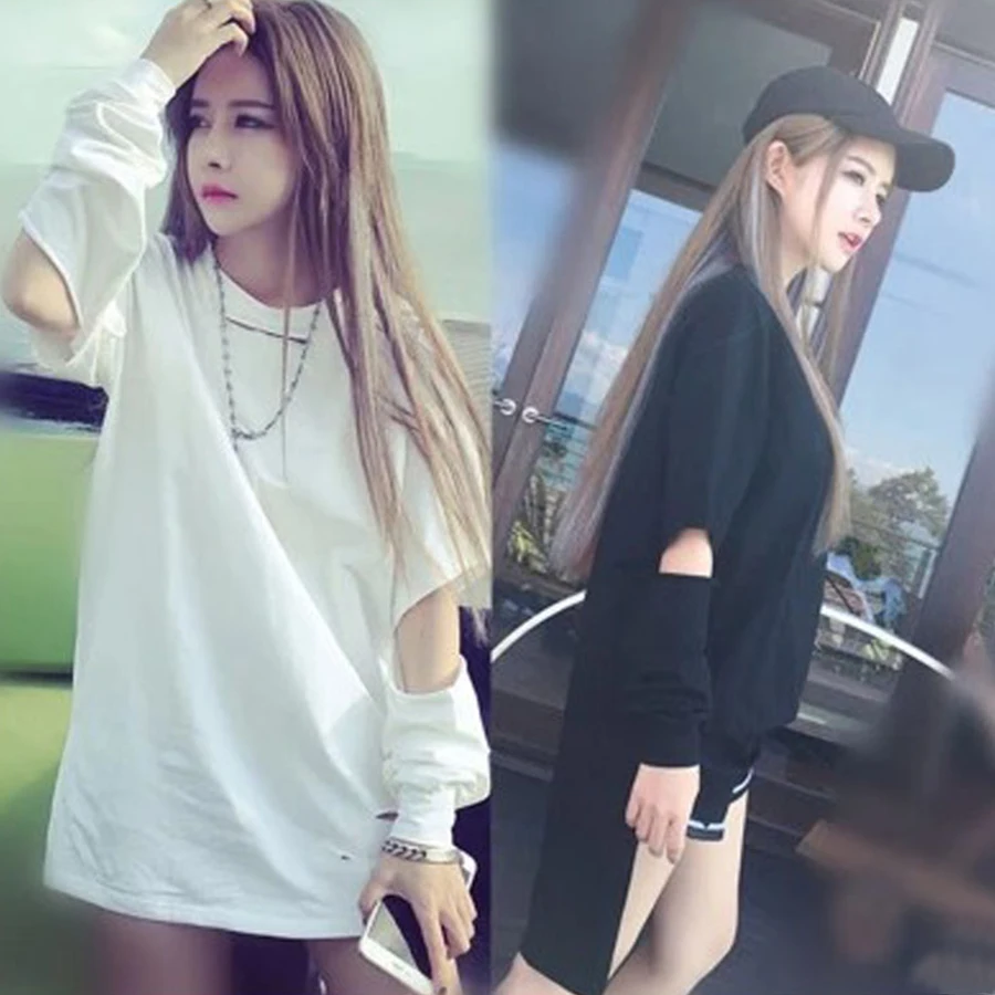 

Summer T-Shirt Women O-Neck Long Sleeve Ulzzang Harajuku Korean Style White T Shirt Black Streetwear Hip Hop Tshirt Women 50H093