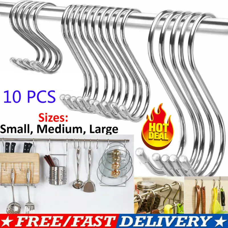 

10PCS Stainless Steel S Shaped Hooks Kitchen Meat Pan Utensil Kitchen Bathroom Clothing Hanger Hooks Practical Organizer