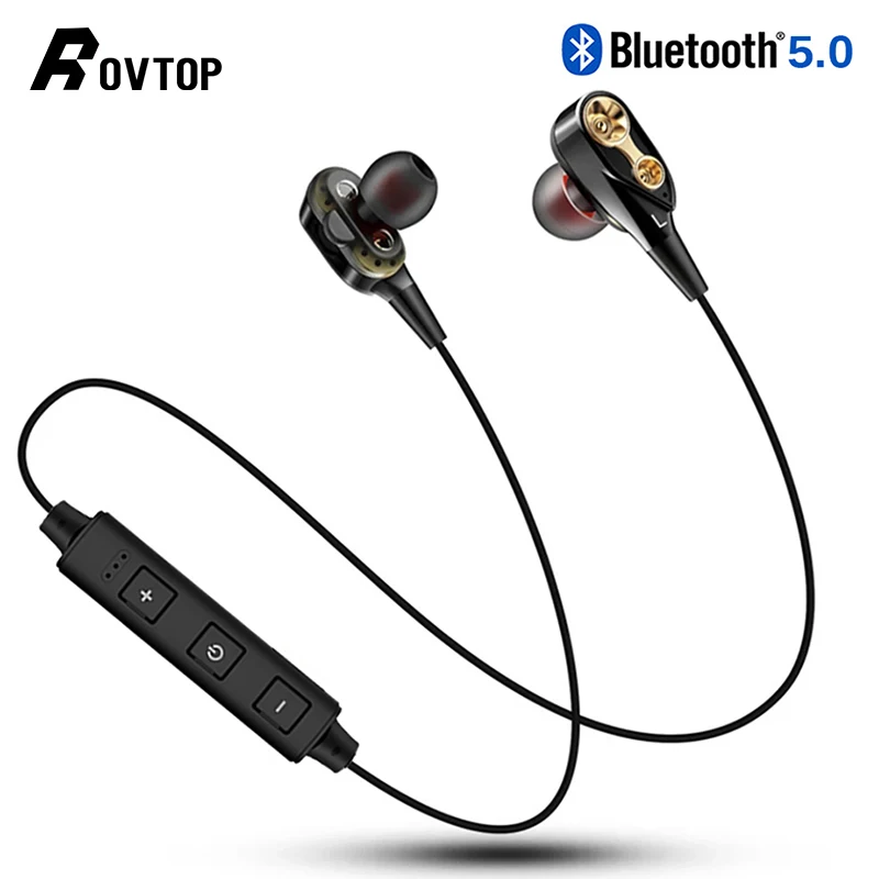 

Rovtop Wireless Bluetooth 5.0 Earphone Headphones Double Dynamic Hybrid Stereo Earbuds Sport Neckband Earphone for Phone