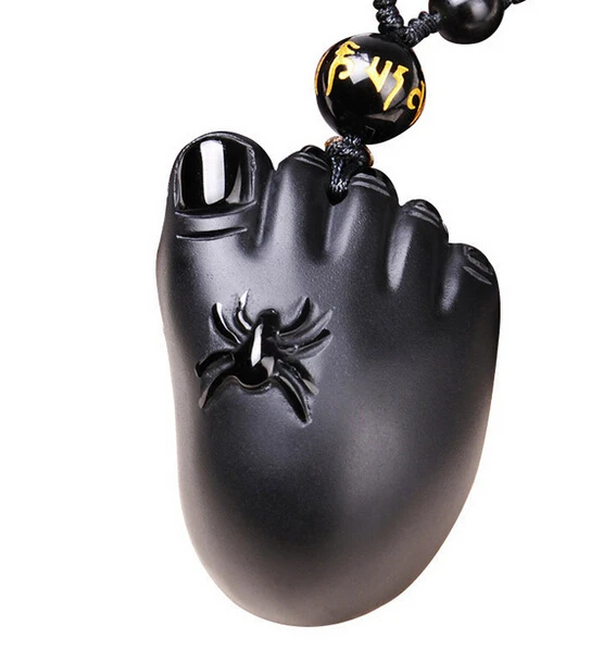 LL&lt&lt&ltNatural Stone Obsidian Pendant with Bead pendant Black A Carved Foot/SpiderFine Carving Mascot Lucky | Украшения и