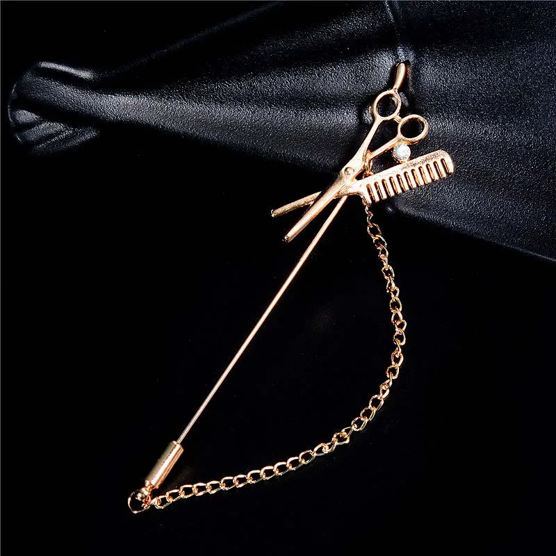 

QCOOLJLY Fashion Gold Color Wedding Combs Scissors Brooch Dress Collar Pins Women Girls Kids Scarf Hats Clips Bijoux Piercing