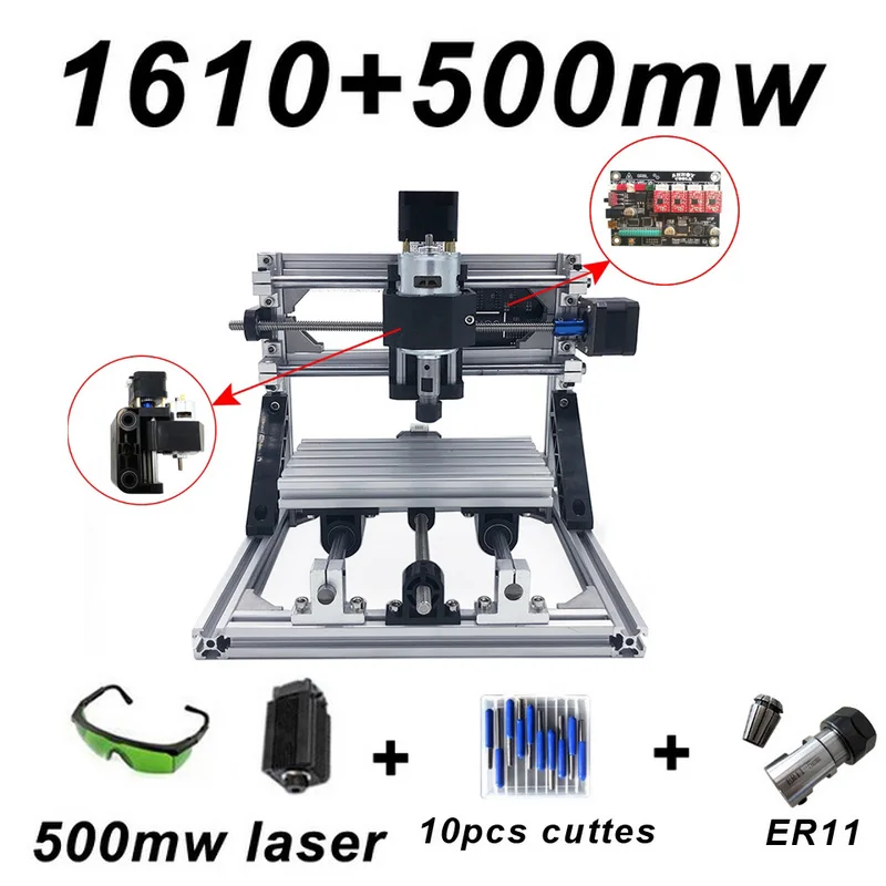 CNC1610 лазерный гравировальный станок ER11 с 500 МВт 2500 мвт 5500 МВт головкой GRBL фрезерный станок по дереву PCB фрезерный станок для резьбы по дереву DIY Mini