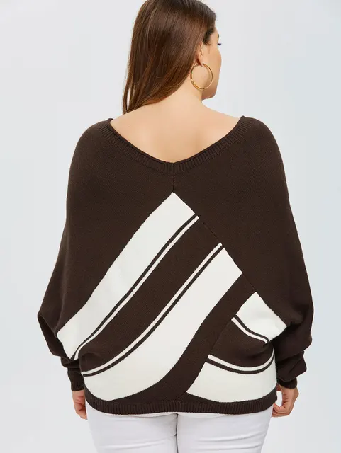 Coffee Block knitted sexy pullover women tops v neck long sleeve