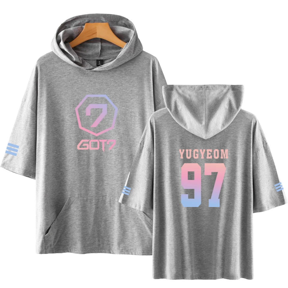GOT7 YUGYEOM 97 футболка с капюшоном мужская крутая рубашка Kpop летняя/осенняя одежда в