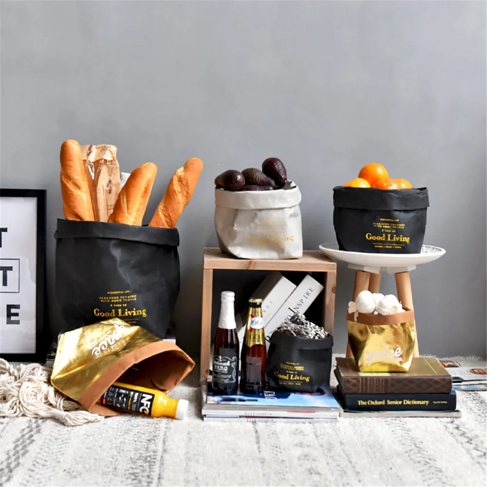 

Nordic Chic Washable Kraft Paper Storage Bag Gold Black Gray Vegetable Flower Succulents Pots Plants Paper Storage Bags for Home