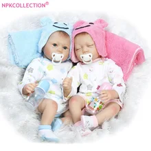 22″ Lifelike Soft Vinyl Reborn Baby Twins Dolls Blue Eyes Reborn Boy Doll and Sleeping Baby Born Girl Doll for Wedding Gifts