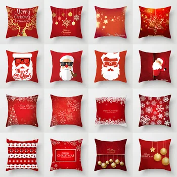 

European Christmas Cushion Cover Red Christmas Tree Pattern Pillow Cover Washable Pillow Cover Decor Sofa Seat Pillowcase