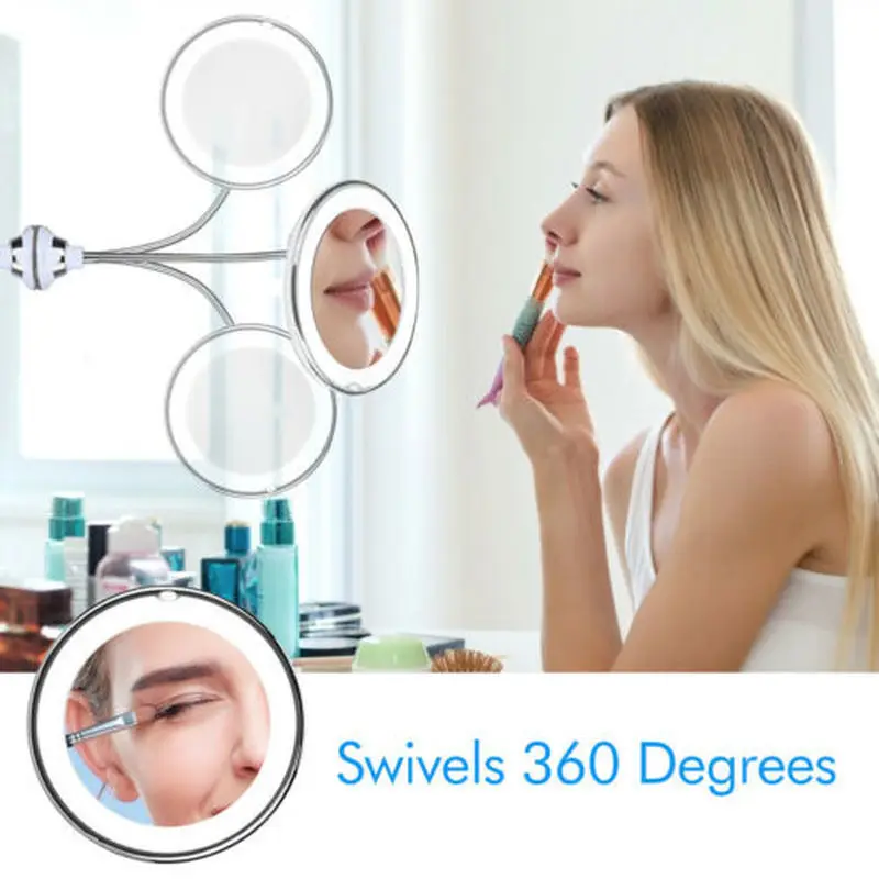 Светодиодный светильник-зеркало для макияжа с поворотом на 360 градусов, увеличительное зеркало для макияжа с присоской, настенное крепление для ванной, спальни, лампа для макияжа