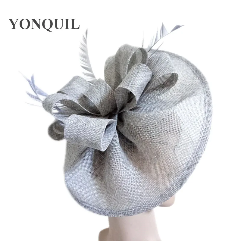 Перо Fascinators Жокейские шапочки для Для женщин Элегантный светло-голубой цвет имитация чародей шляпа девушек вечернее свадебное платье