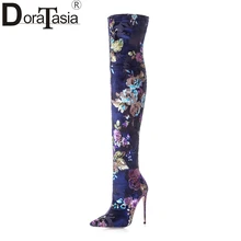 DoraTasia/большие размеры 33-43; Брендовая женская обувь; женские пикантные высокие сапоги высокого качества на высоком каблуке с цветочным принтом; сезон осень-зима