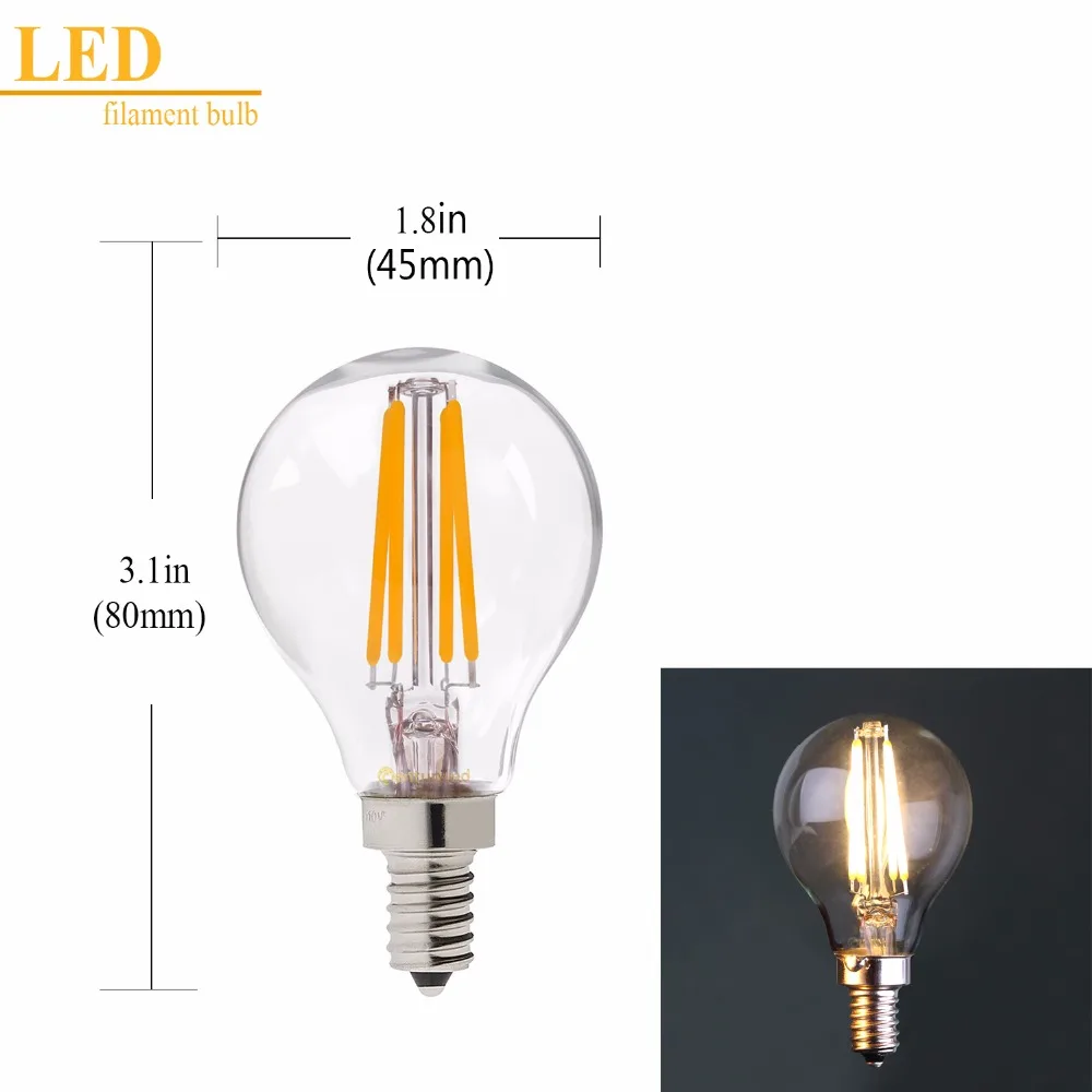 С регулируемой яркостью, G45 прозрачный Стекло, 2 Вт, 4 Вт, электрическая лампочка эдисона светодиодный Лампа накаливания, теплый белый свет, холодный белый, E12 E14 Базовая лампа, 110V 220VAC