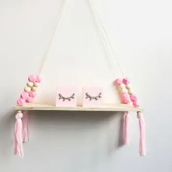 

Pure Color Swing Shelf Wall Shelf Bedroom DIY Original Wood Beads Storage Solid Shelves Home Decor kids Tassel Wall Decoration