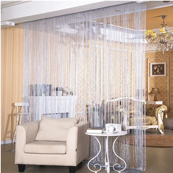 

Fashion String Window Door Curtain Backdrop Blind Panel Tassels Valance Room Divider silver thread curtain