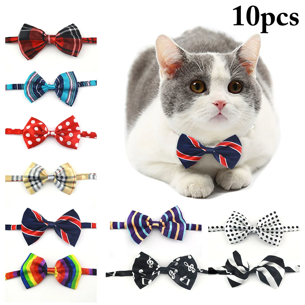 10pcs Creative Christmas Pet Cat Tie New Year Xmas Bowties Neckties Santa Tree Pet Bow Tie Dog Colorful Pet Clothing Accessories