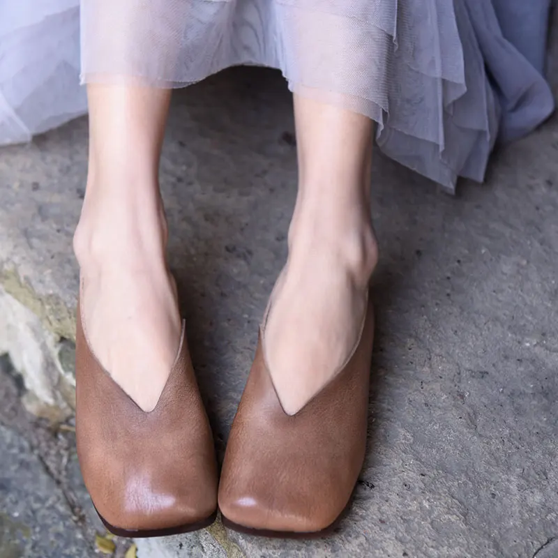

Artmu Original Spring 2019 New Retro Japanese Style Square Toe Women Shoes Comfortable Flat Sole Genuine Leather Handmade Flats