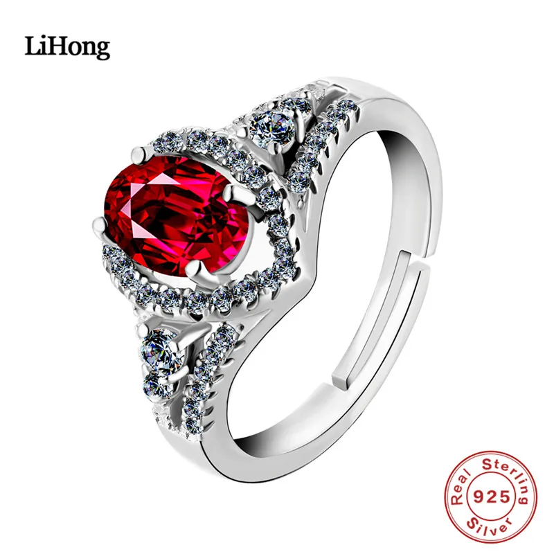 

Fine Jewelry 925 Silver Ring AAA High Water Red Crystal Teardrop Ring Glamor Woman Silver Ring