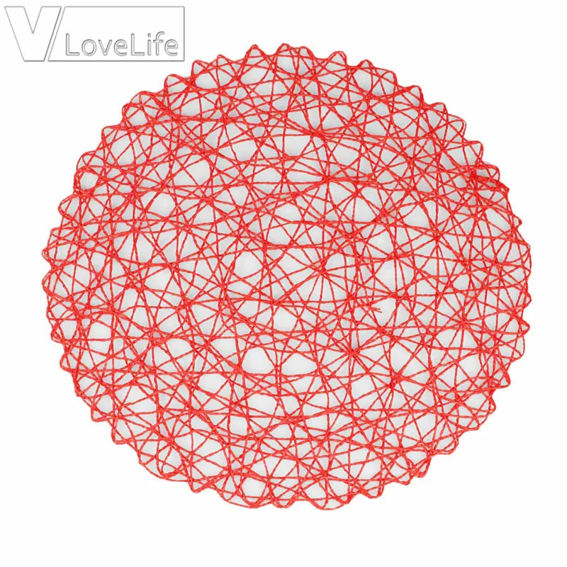 15 дюймов вязание крючком круглвя плетеная коврики Бумажное Волокно столовые приборы полые декоративные салфетки обеденный коврики Декор - Цвет: Red
