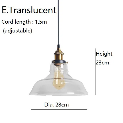 LukLoy Ретро Стеклянные подвесные светильники Светодиодный светильник для кухни светодиодный светильник подвесная потолочная лампа светильники для гостиной - Цвет корпуса: E. Translucent