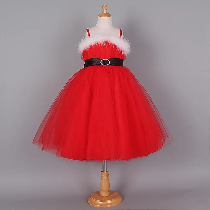 New Baby Girl Christmas Dress Red Princess Girl tutu dresses Fur Silk