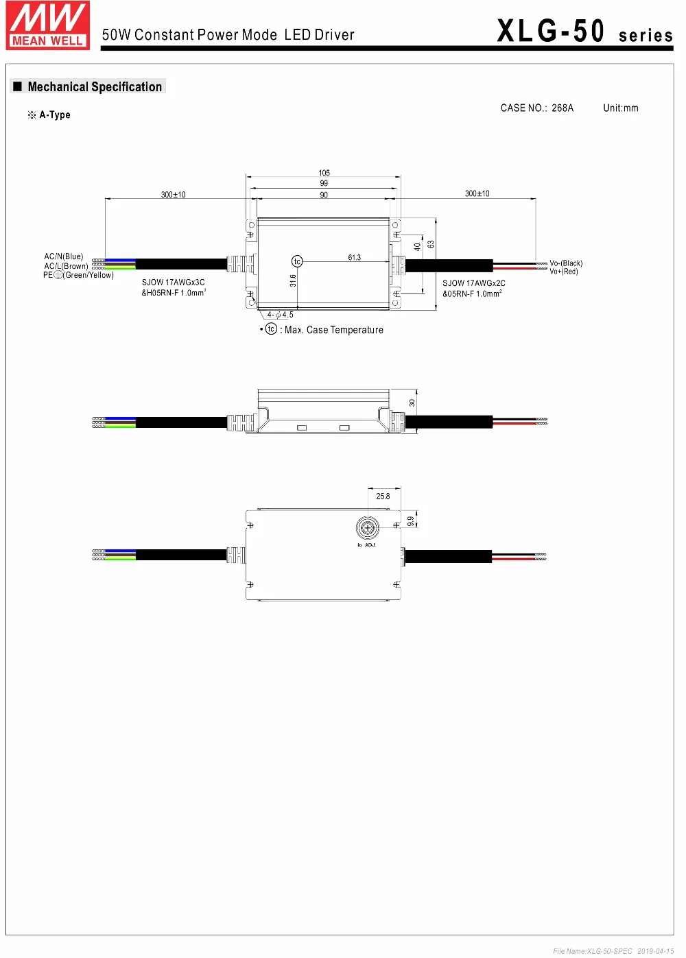 MEANWELL XLG-50-AB 50 Вт 1A 57 вольт Постоянный режим питания переменного тока/постоянного тока светодиодный драйвер Встроенный активный PFC Функция