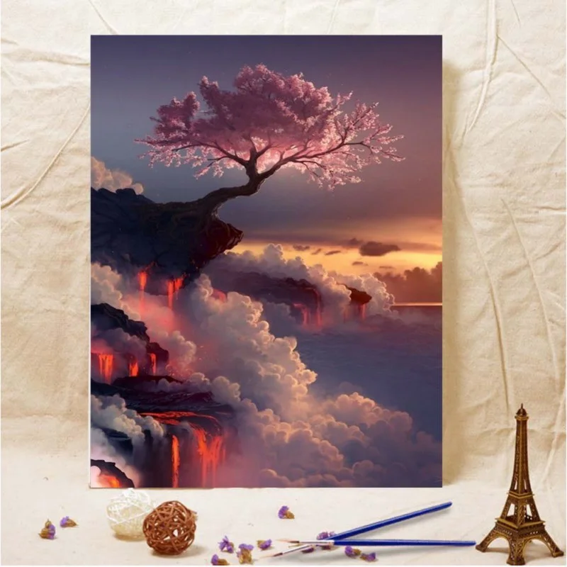 

Theme Painting By Numbers Landscape Kits With Environmental Acrylic Paint and High Elastic Brush Wall Decor