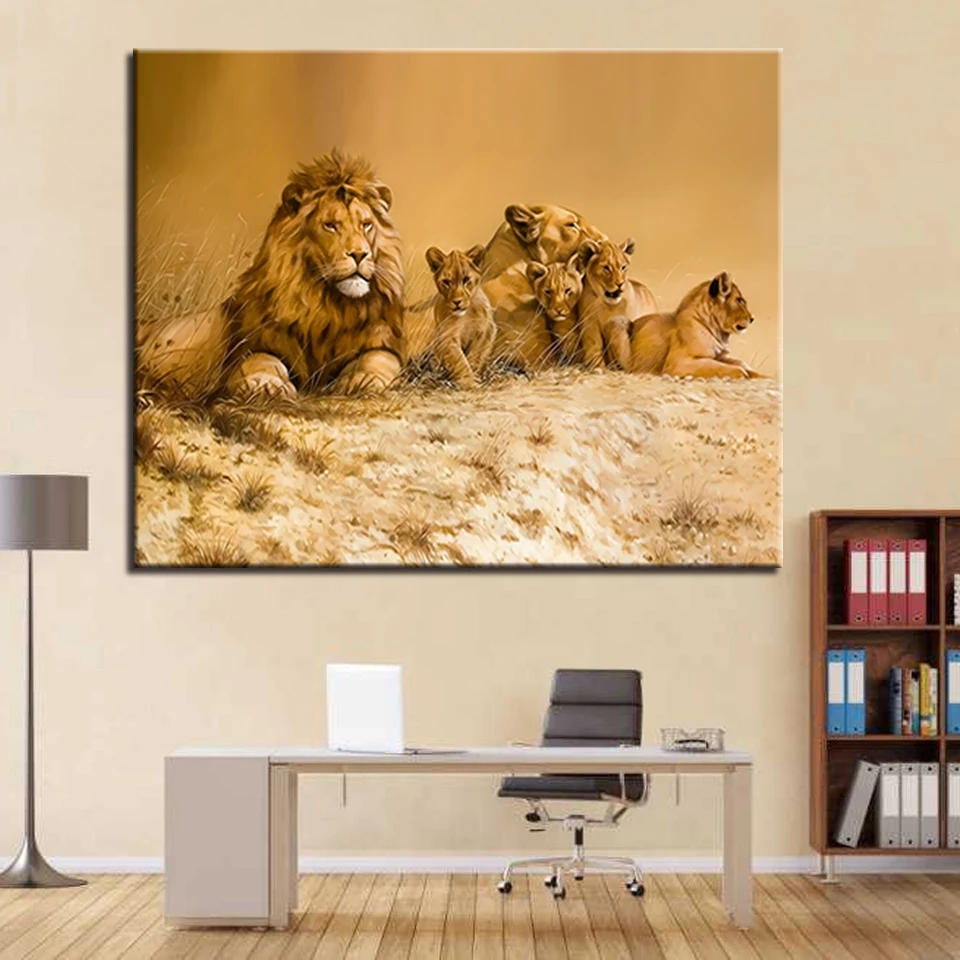 

DIY Oil Painting By Numbers Wall Framework Lions Animal Artwork Pictures Acrylic Handpainted Home Decoration For Living Room