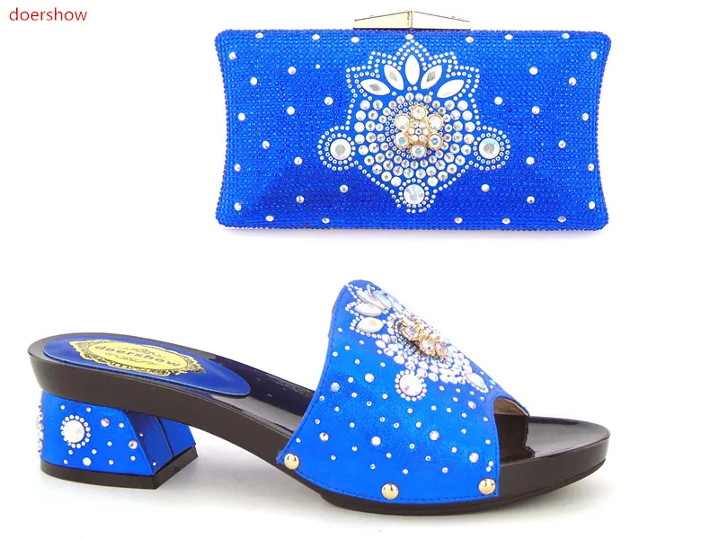

doershow Nice Design silver Italian Shoes With Matching Bags Latest Rhinestone African Women Shoes and Bags Set For Sale KH1-7
