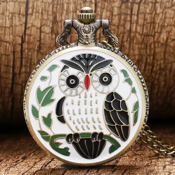 

Vintage Classic Bronze Cute White Enamel Owl Quartz Pocket Watch Necklace Women Men Watches 2017 Best Gifts Item Fashion Clock