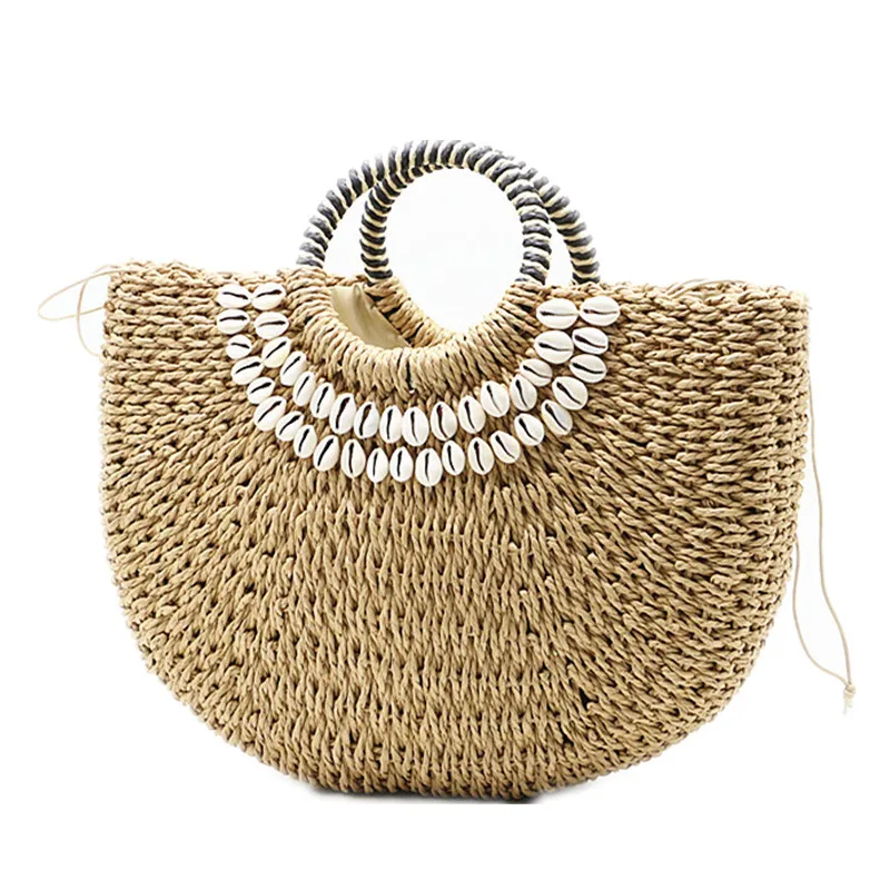 2019 New Summer Straw Bags Women Wicker Bag Rattan Bag Handmade Woven Beach Moon shaped Bag Bohemia Bali Handbag sac a main