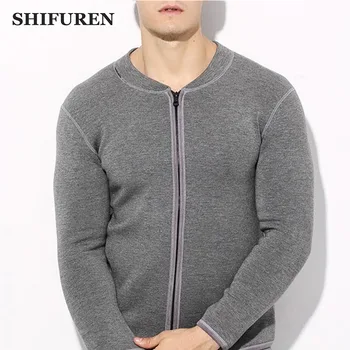 

SHIFUREN Men's Long Johns Winter Thermal Underwear Thicken Fleece Inside Velvet Warm Undershirts with Zipper Plus Size L-XXL