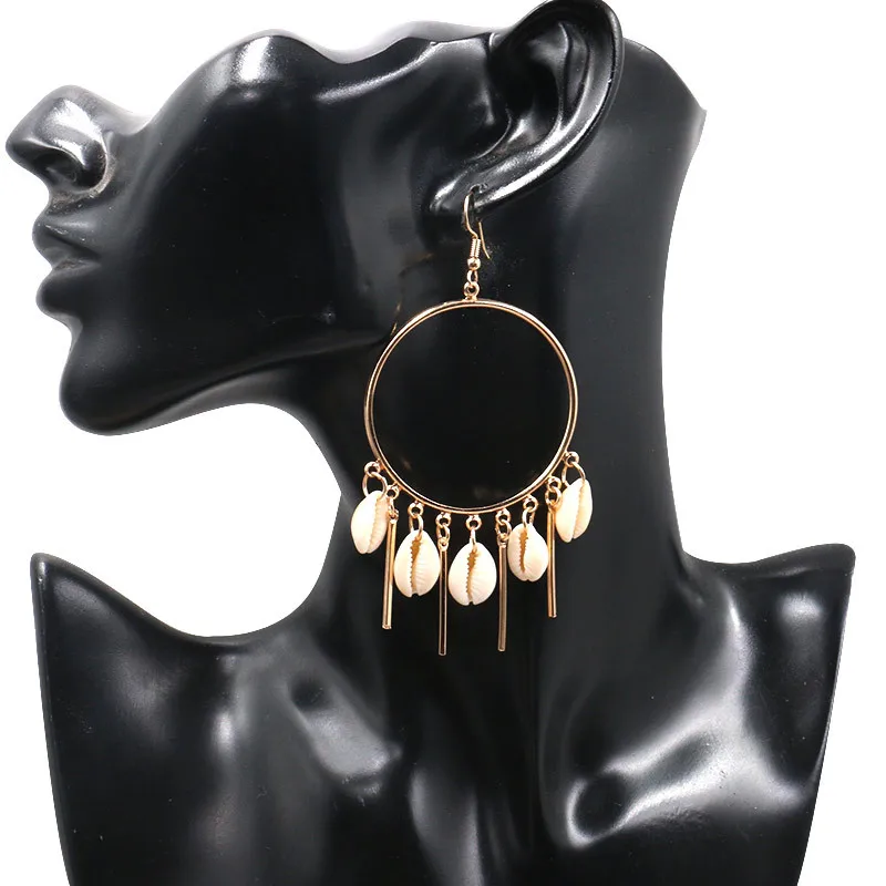 New Fashion Bohemian Gold Shell Earrings&ampLarge Circle Tassel Pendant Earrings&ampNatural Earrings For Women Gifts HQEF1616 | Украшения и