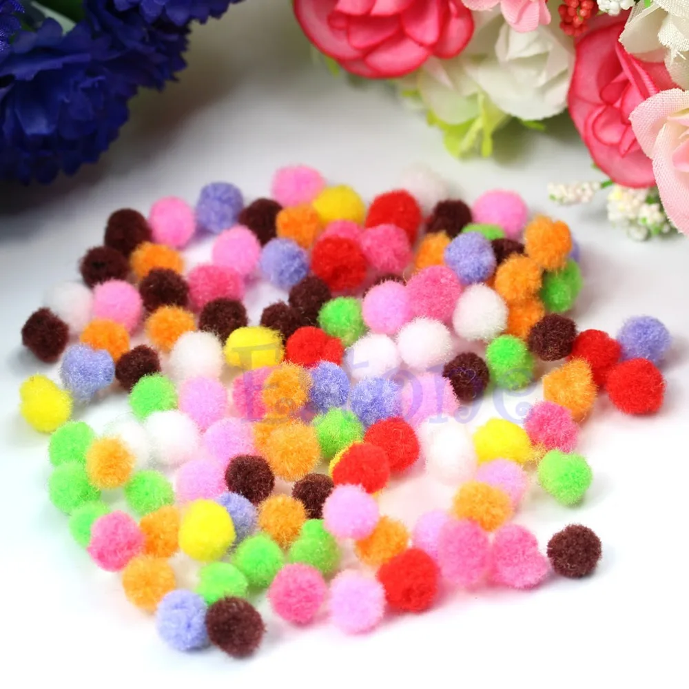 

100pcs Assorted 8mm Mixed Color Soft Fluffy Pom Poms Pompoms