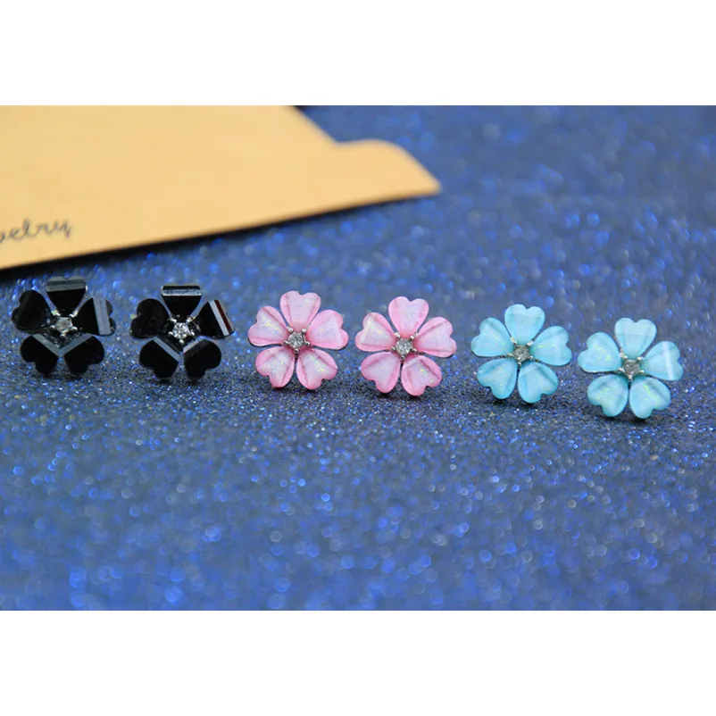 

Romantic Flower Earring Stud Pink Blue Black Elegant Women Earring Crystal Simple petal Jewelry Earring Fashion 2017 e0133