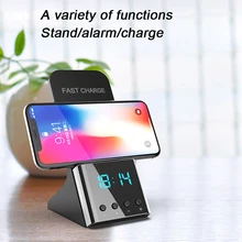 Youbina 10 Вт Qi Быстрое беспроводное зарядное устройство зарядная подставка USB держатель с будильником цифровой дисплей для iPhone X XS Max 7 8 samsung