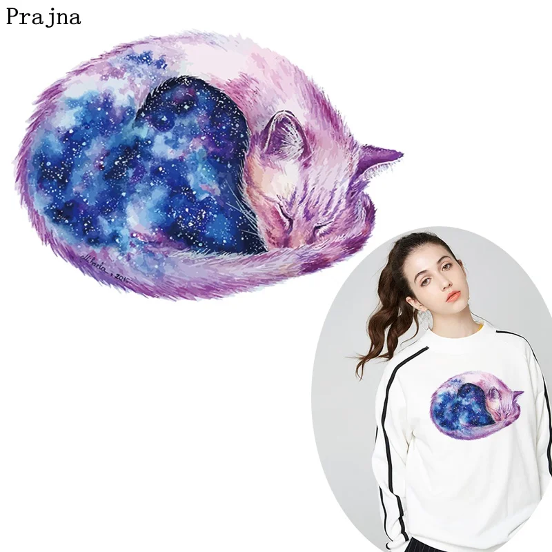 

Prajna Starry Sky Cat Patches For Clothing Cartoon Iron Patches For Clothing Stickers A-level Washable Heat Transfer T-shirt DIY