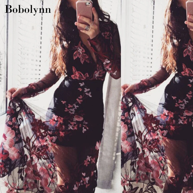 Summer Black Sexy Wrap Mesh Transparent Dress to the Floor Women